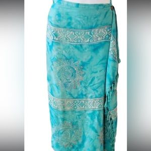 Soft Surroundings Tie-Dye Wrapped Draped Fringed Maxi Skirt PL